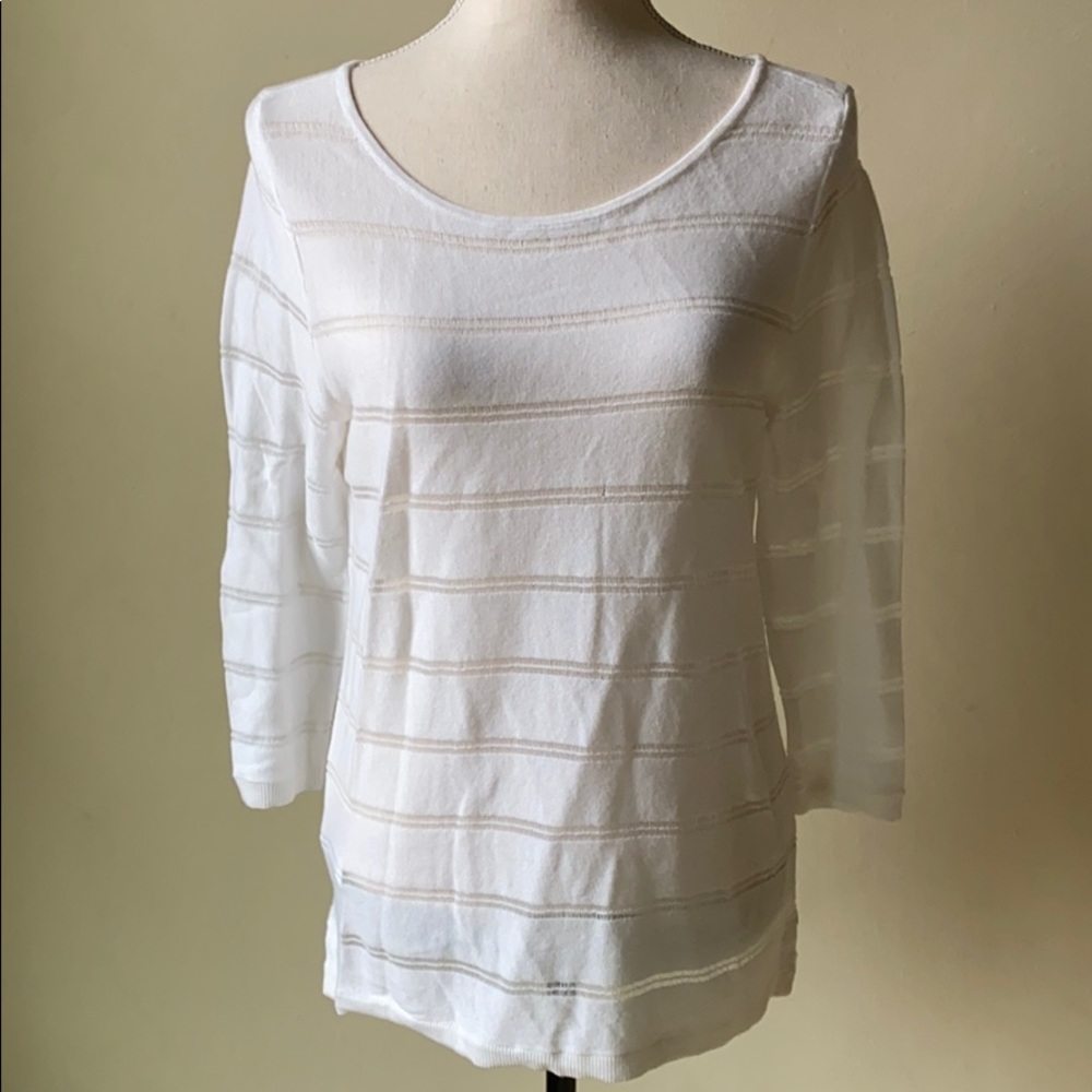 Loft 100% cotton sheer white sweater cut striped